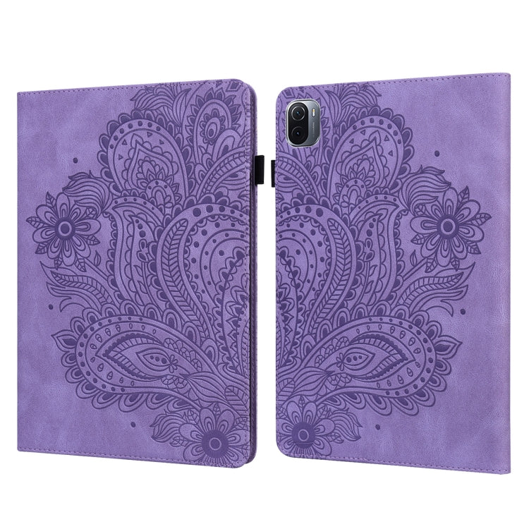For Xiaomi Pad 5 Pro / Pad 5 Peacock Embossed Pattern TPU + PU Horizontal Flip Leather Case with Holder & Card Slots & Wallet & Sleep / Wake-up Function