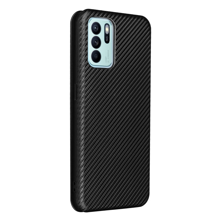Carbon Fiber Texture Horizontal Flip TPU + PC + PU Leather Case with Card Slot For OPPO Reno6 Z