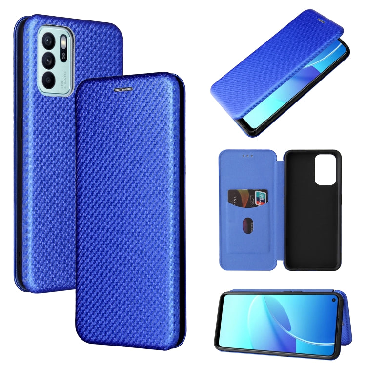 Carbon Fiber Texture Horizontal Flip TPU + PC + PU Leather Case with Card Slot For OPPO Reno6 Z