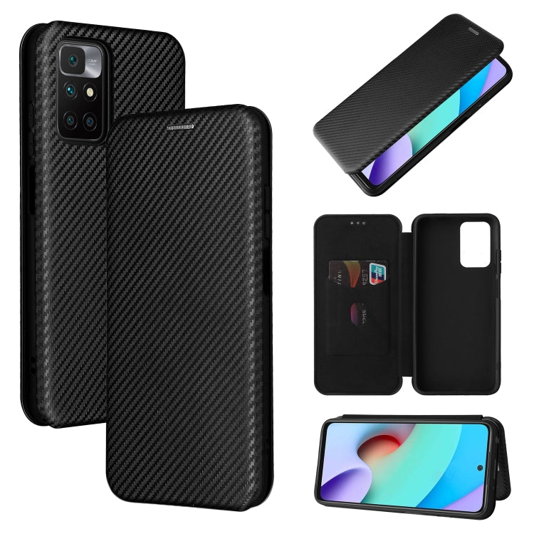 Carbon Fiber Texture Horizontal Flip TPU + PC + PU Leather Case with Card Slot For Xiaomi Redmi 10