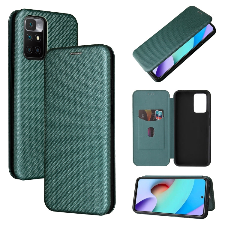 Carbon Fiber Texture Horizontal Flip TPU + PC + PU Leather Case with Card Slot For Xiaomi Redmi 10
