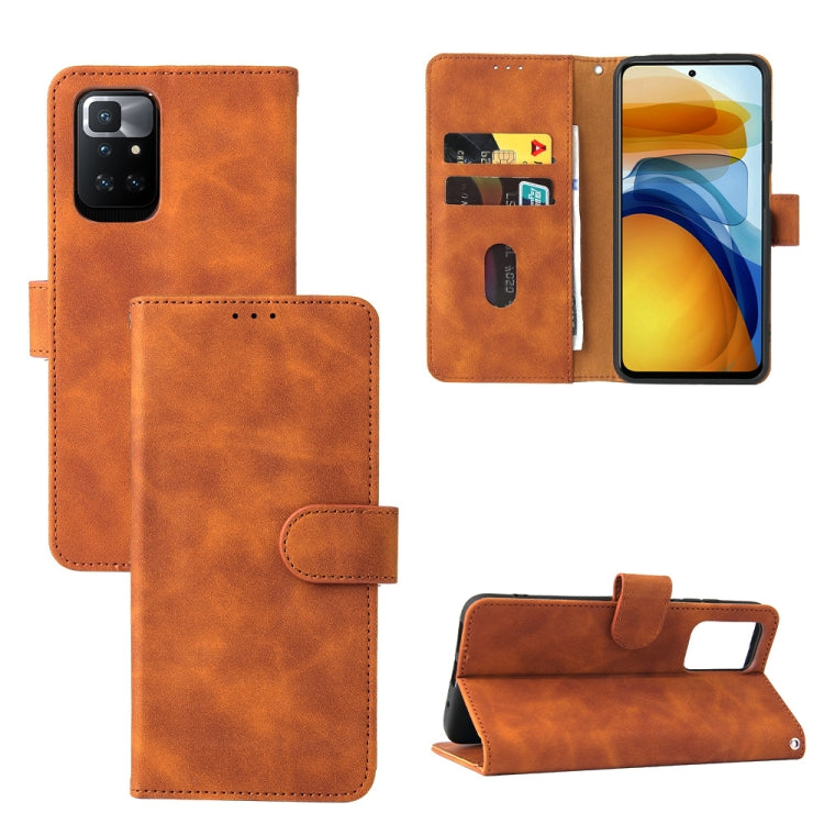 Solid Color Skin Feel Magnetic Buckle Horizontal Flip Calf Texture PU Leather Case with Holder & Card Slots & Wallet For Xiaomi Redmi 10