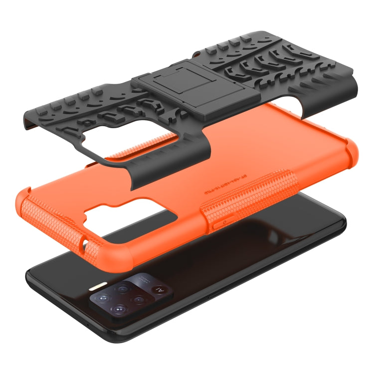 For OPPO A94 4G Tire Texture Shockproof TPU+PC Protective Case with Holder