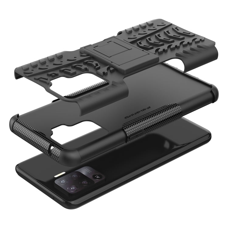 For OPPO A94 4G Tire Texture Shockproof TPU+PC Protective Case with Holder