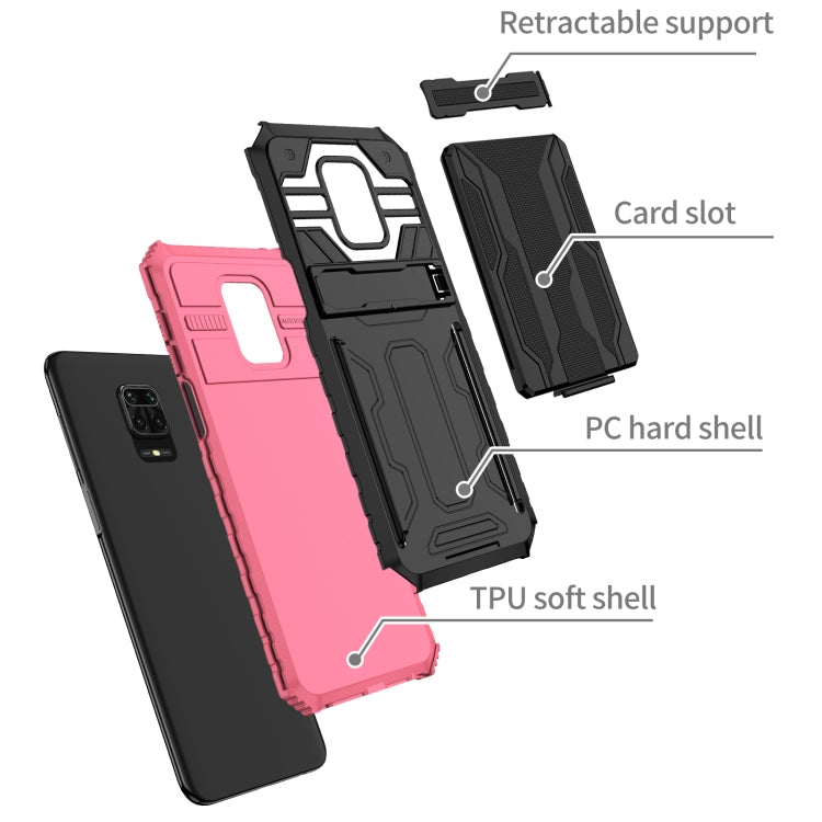 For Xiaomi Redmi Note 9S Armor Card PC + TPU Shockproof Case with Card Slot & Invisible Holder