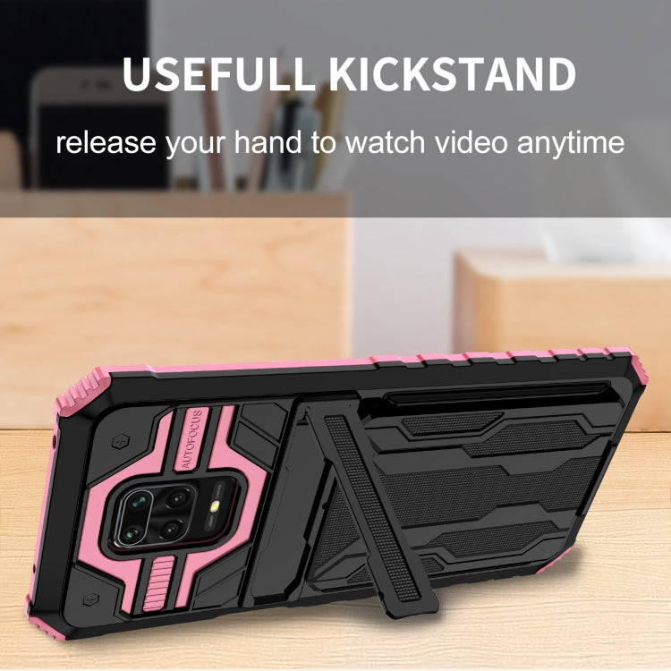 For Xiaomi Redmi Note 9S Armor Card PC + TPU Shockproof Case with Card Slot & Invisible Holder