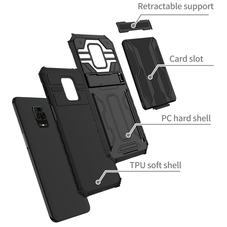 For Xiaomi Redmi Note 9S Armor Card PC + TPU Shockproof Case with Card Slot & Invisible Holder