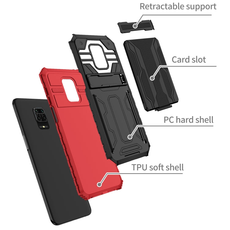 For Xiaomi Redmi Note 9S Armor Card PC + TPU Shockproof Case with Card Slot & Invisible Holder