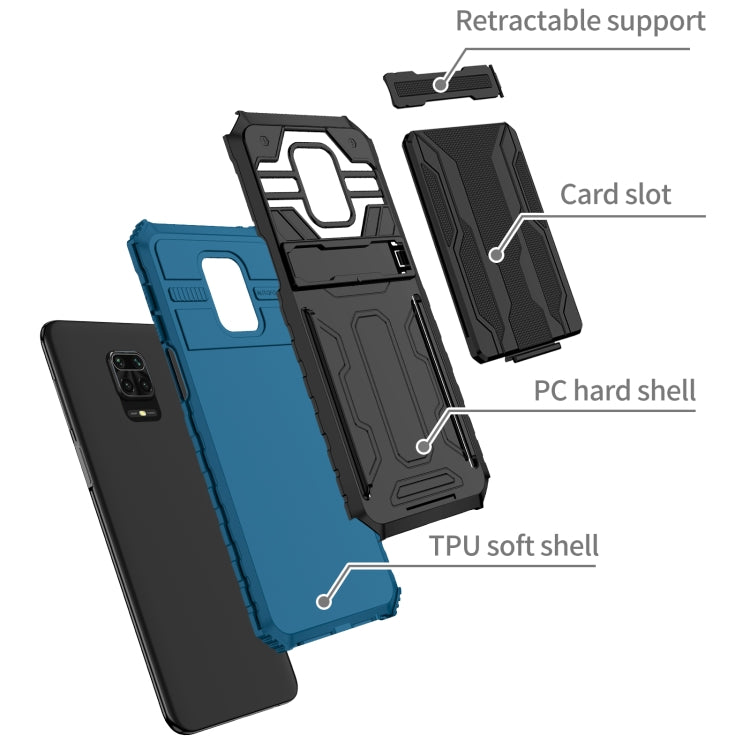 For Xiaomi Redmi Note 9S Armor Card PC + TPU Shockproof Case with Card Slot & Invisible Holder