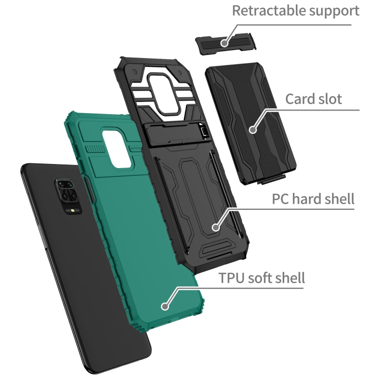 For Xiaomi Redmi Note 9S Armor Card PC + TPU Shockproof Case with Card Slot & Invisible Holder