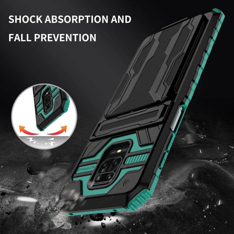 For Xiaomi Redmi Note 9S Armor Card PC + TPU Shockproof Case with Card Slot & Invisible Holder