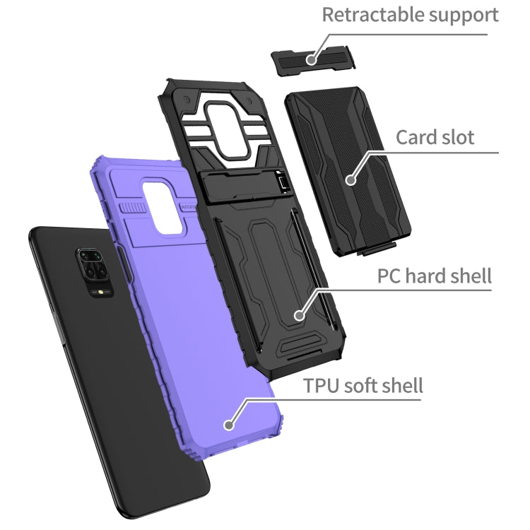For Xiaomi Redmi Note 9S Armor Card PC + TPU Shockproof Case with Card Slot & Invisible Holder