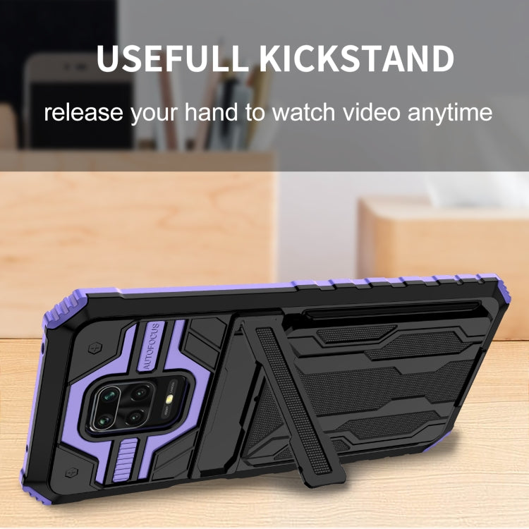 For Xiaomi Redmi Note 9S Armor Card PC + TPU Shockproof Case with Card Slot & Invisible Holder