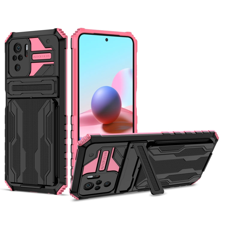 For Xiaomi Redmi Note 10 4G Armor Card PC + TPU Shockproof Case with Card Slot & Invisible Holder