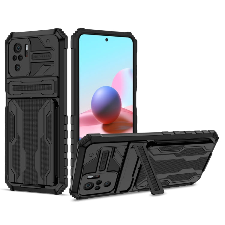 For Xiaomi Redmi Note 10 4G Armor Card PC + TPU Shockproof Case with Card Slot & Invisible Holder