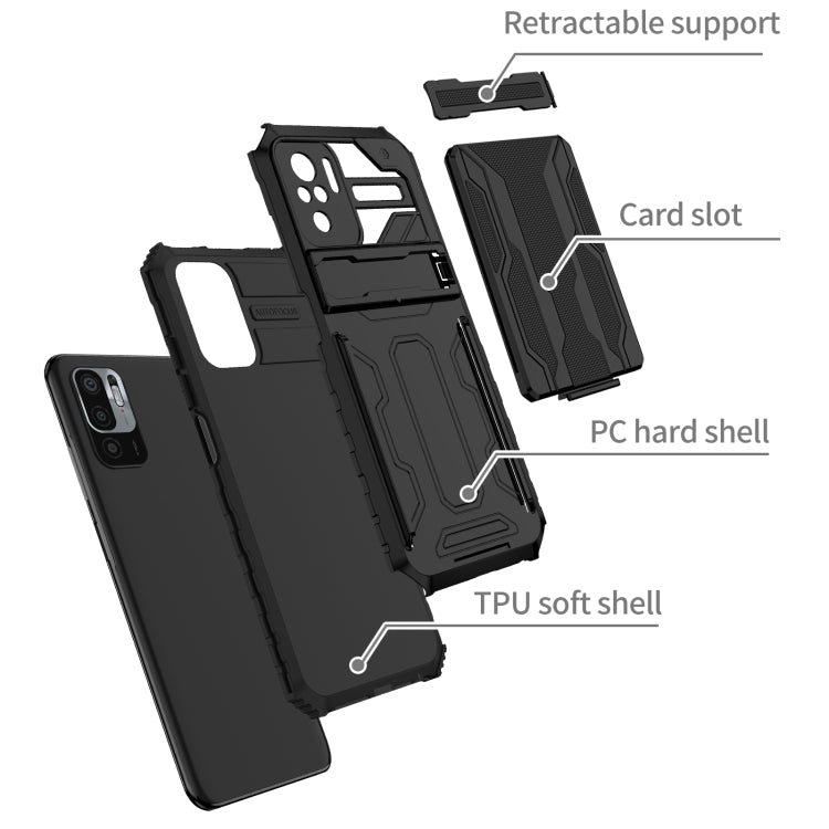 For Xiaomi Redmi Note 10 4G Armor Card PC + TPU Shockproof Case with Card Slot & Invisible Holder