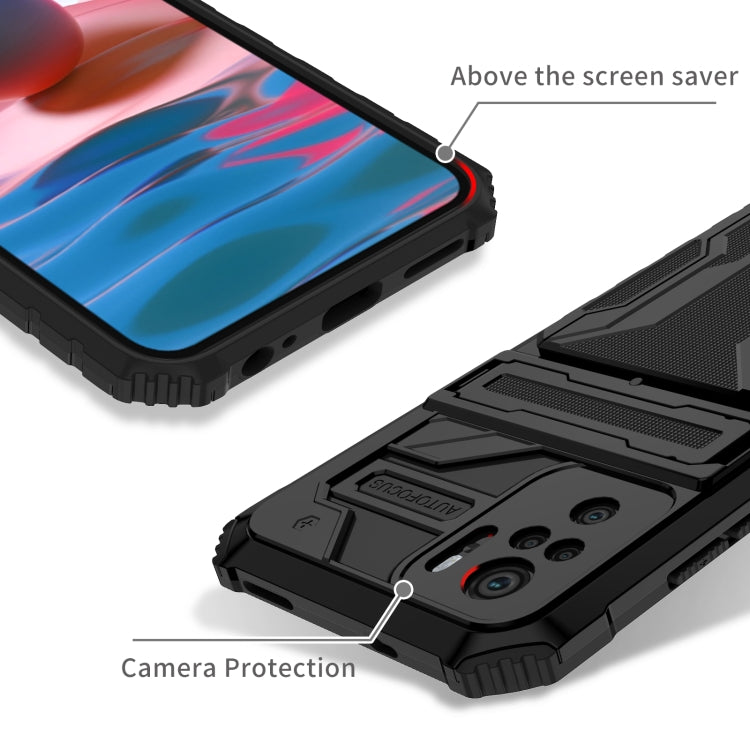 For Xiaomi Redmi Note 10 4G Armor Card PC + TPU Shockproof Case with Card Slot & Invisible Holder