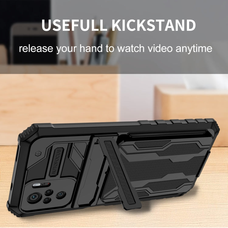 For Xiaomi Redmi Note 10 4G Armor Card PC + TPU Shockproof Case with Card Slot & Invisible Holder