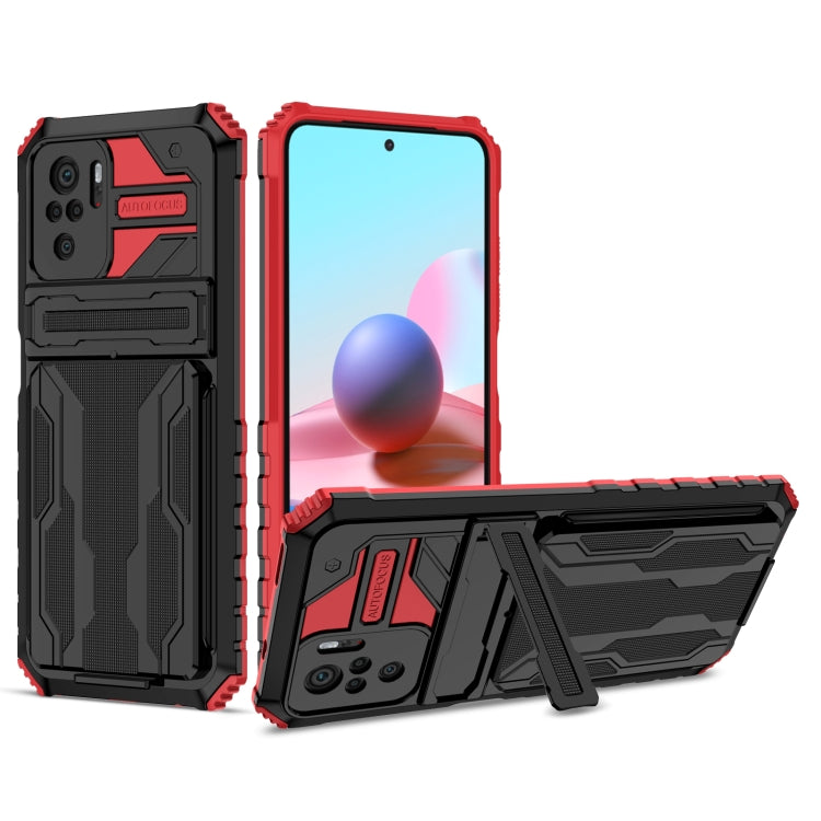 For Xiaomi Redmi Note 10 4G Armor Card PC + TPU Shockproof Case with Card Slot & Invisible Holder