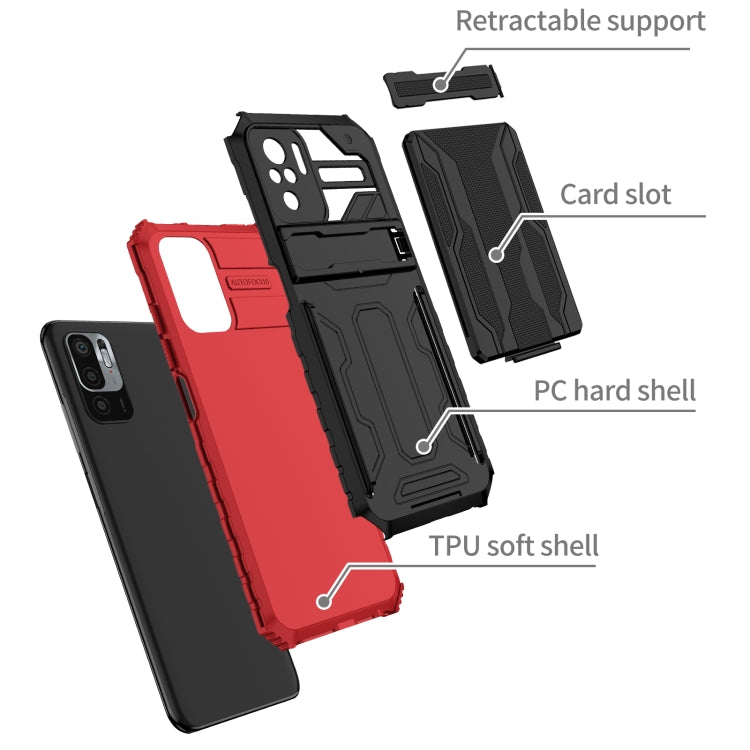 For Xiaomi Redmi Note 10 4G Armor Card PC + TPU Shockproof Case with Card Slot & Invisible Holder