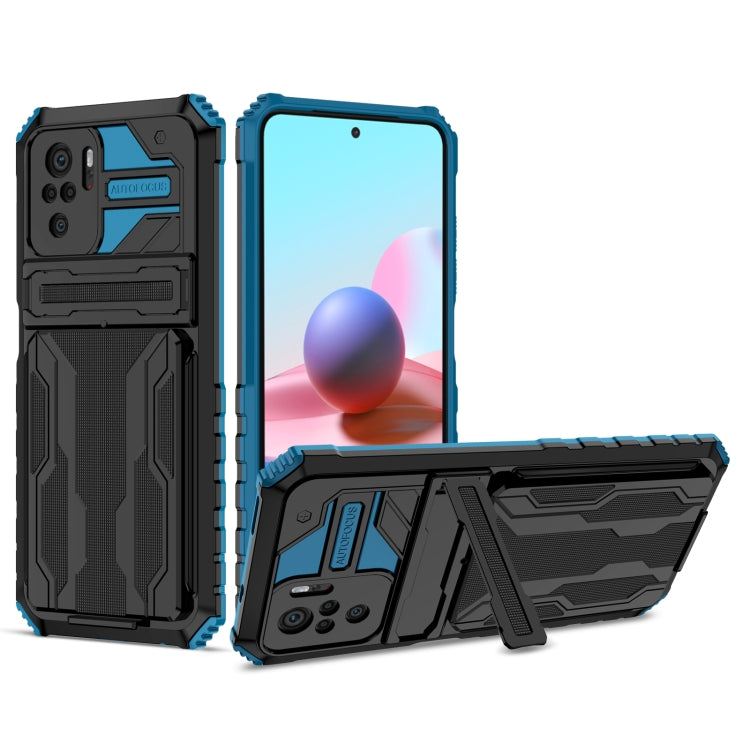 For Xiaomi Redmi Note 10 4G Armor Card PC + TPU Shockproof Case with Card Slot & Invisible Holder