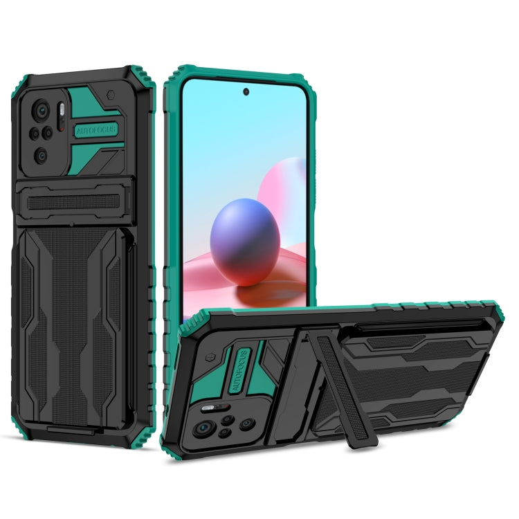 For Xiaomi Redmi Note 10 4G Armor Card PC + TPU Shockproof Case with Card Slot & Invisible Holder