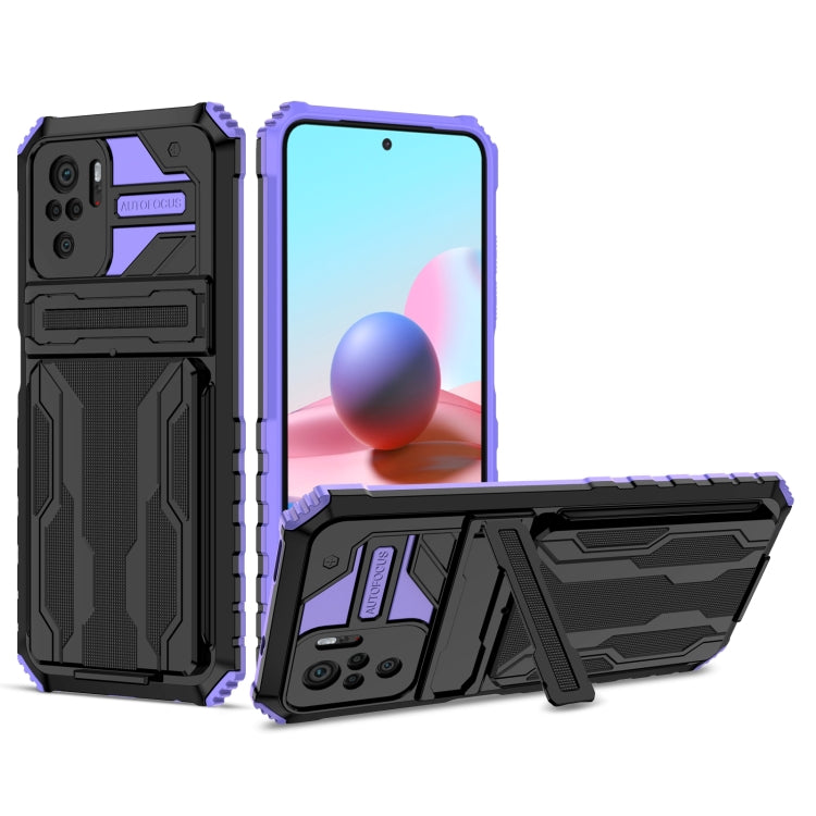 For Xiaomi Redmi Note 10 4G Armor Card PC + TPU Shockproof Case with Card Slot & Invisible Holder