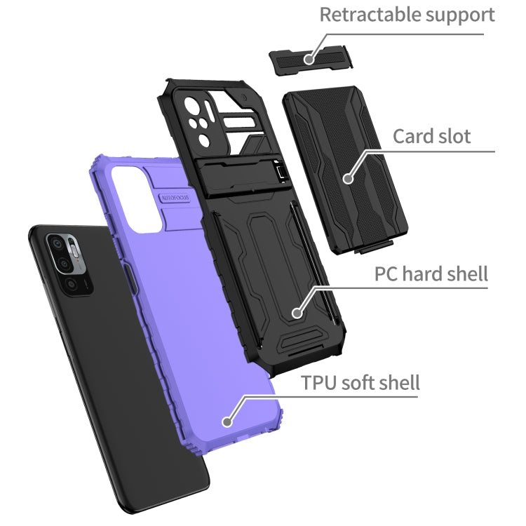 For Xiaomi Redmi Note 10 4G Armor Card PC + TPU Shockproof Case with Card Slot & Invisible Holder
