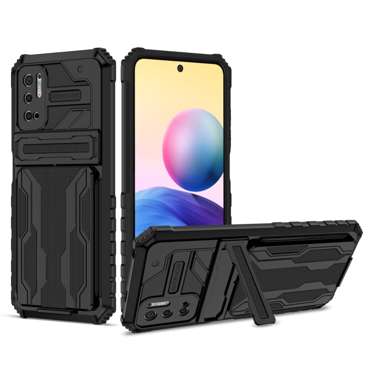 For Xiaomi Redmi Note 10 5G Armor Card PC + TPU Shockproof Case with Card Slot & Invisible Holder