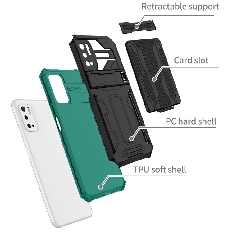 For Xiaomi Redmi Note 10 5G Armor Card PC + TPU Shockproof Case with Card Slot & Invisible Holder