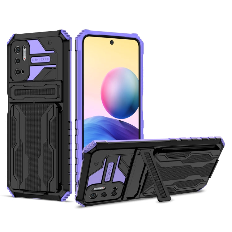For Xiaomi Redmi Note 10 5G Armor Card PC + TPU Shockproof Case with Card Slot & Invisible Holder