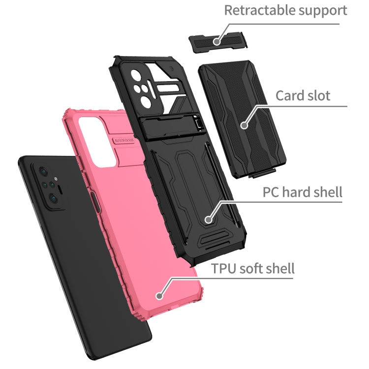 For Xiaomi Redmi Note 10 Pro 4G Armor Card PC + TPU Shockproof Case with Card Slot & Invisible Holder