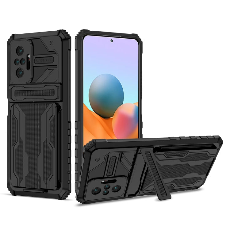 For Xiaomi Redmi Note 10 Pro 4G Armor Card PC + TPU Shockproof Case with Card Slot & Invisible Holder