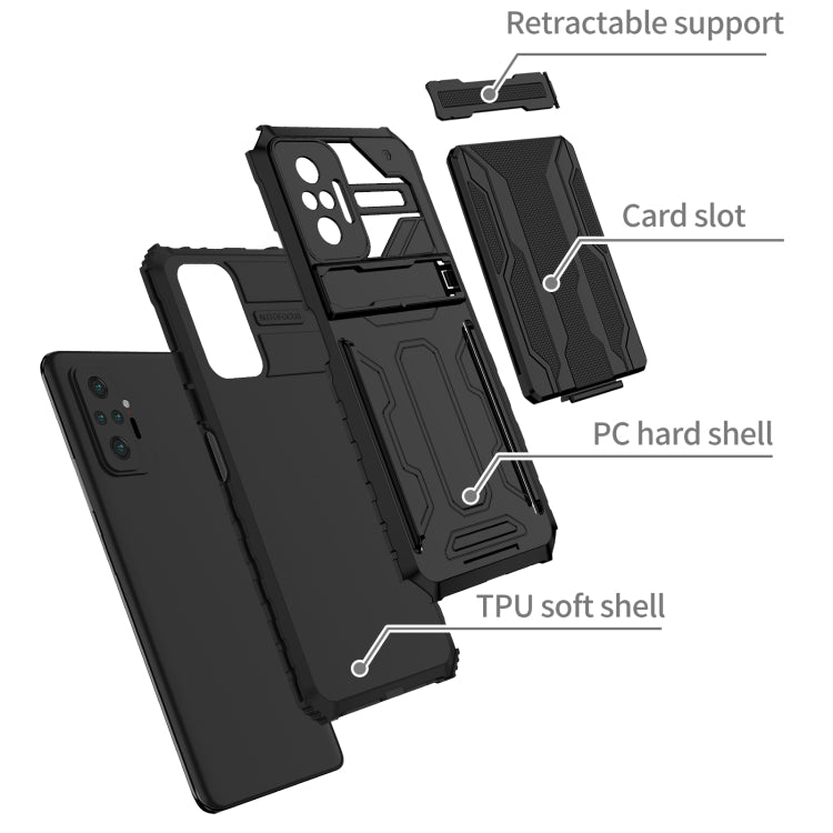 For Xiaomi Redmi Note 10 Pro 4G Armor Card PC + TPU Shockproof Case with Card Slot & Invisible Holder