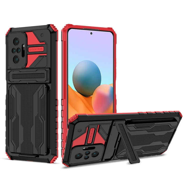 For Xiaomi Redmi Note 10 Pro 4G Armor Card PC + TPU Shockproof Case with Card Slot & Invisible Holder