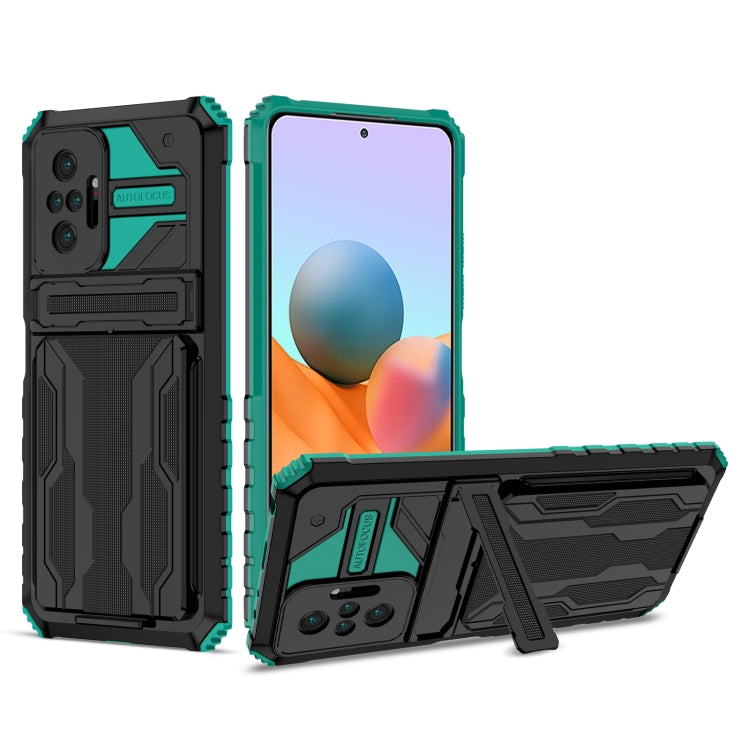 For Xiaomi Redmi Note 10 Pro 4G Armor Card PC + TPU Shockproof Case with Card Slot & Invisible Holder