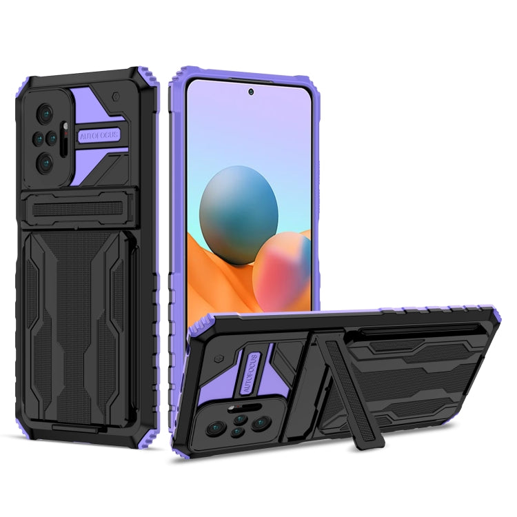 For Xiaomi Redmi Note 10 Pro 4G Armor Card PC + TPU Shockproof Case with Card Slot & Invisible Holder