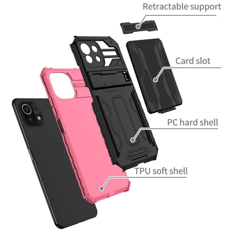 For Xiaomi Mi 11 Lite Armor Card PC + TPU Shockproof Case with Card Slot & Invisible Holder