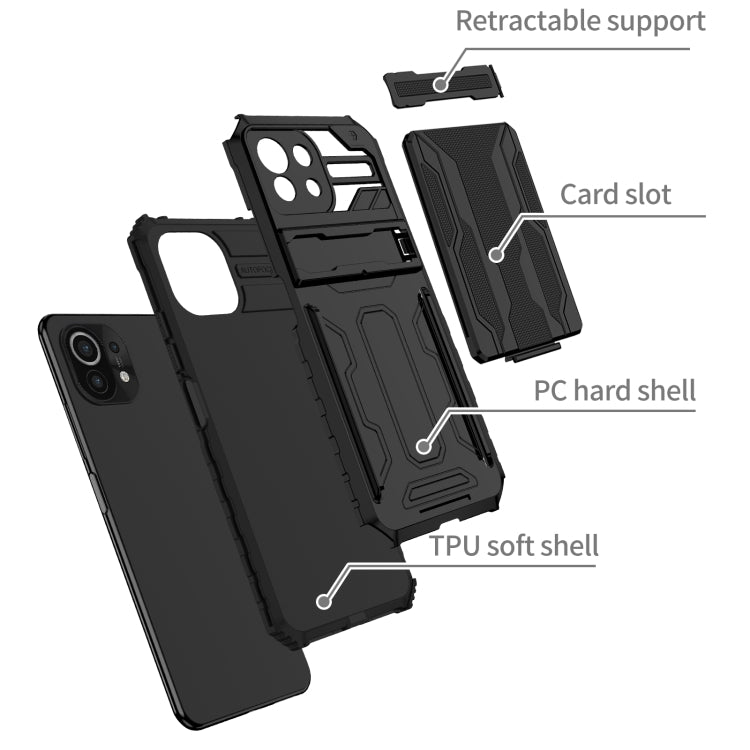 For Xiaomi Mi 11 Lite Armor Card PC + TPU Shockproof Case with Card Slot & Invisible Holder