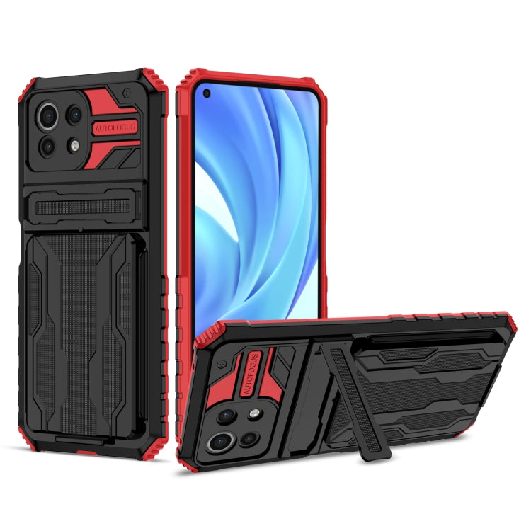 For Xiaomi Mi 11 Lite Armor Card PC + TPU Shockproof Case with Card Slot & Invisible Holder