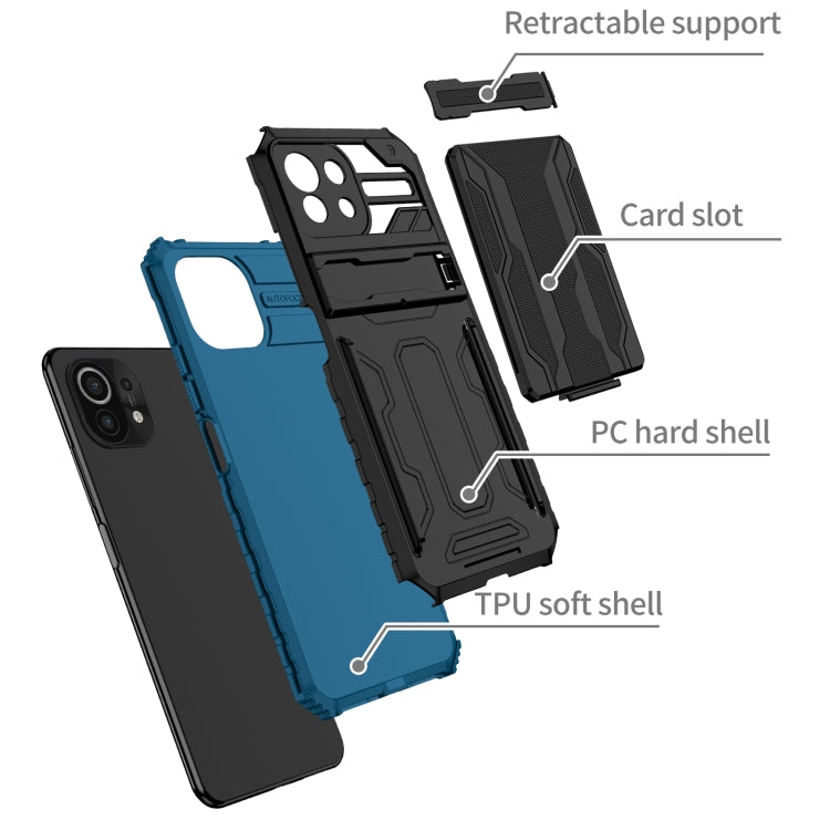 For Xiaomi Mi 11 Lite Armor Card PC + TPU Shockproof Case with Card Slot & Invisible Holder