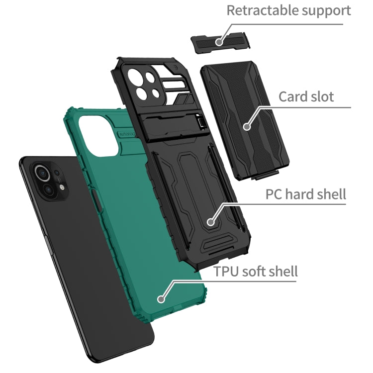 For Xiaomi Mi 11 Lite Armor Card PC + TPU Shockproof Case with Card Slot & Invisible Holder