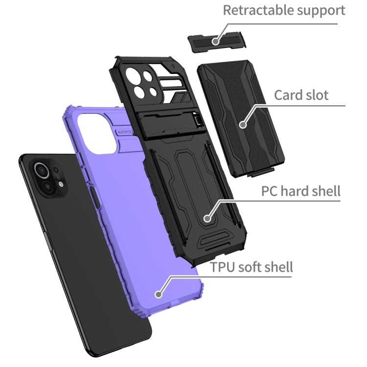 For Xiaomi Mi 11 Lite Armor Card PC + TPU Shockproof Case with Card Slot & Invisible Holder