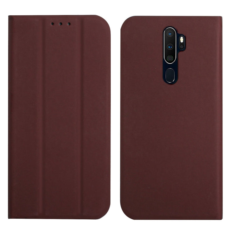 For OPPO A9 2020 3-Folding Ultrathin Skin Feel Magnetic Solid Color Horizontal Flip Leather Case with Holder