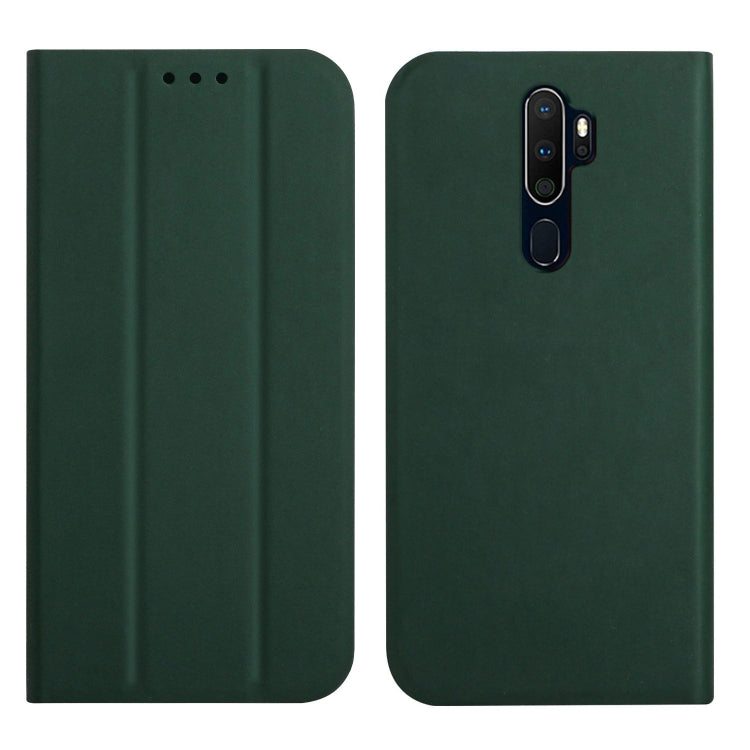 For OPPO A9 2020 3-Folding Ultrathin Skin Feel Magnetic Solid Color Horizontal Flip Leather Case with Holder