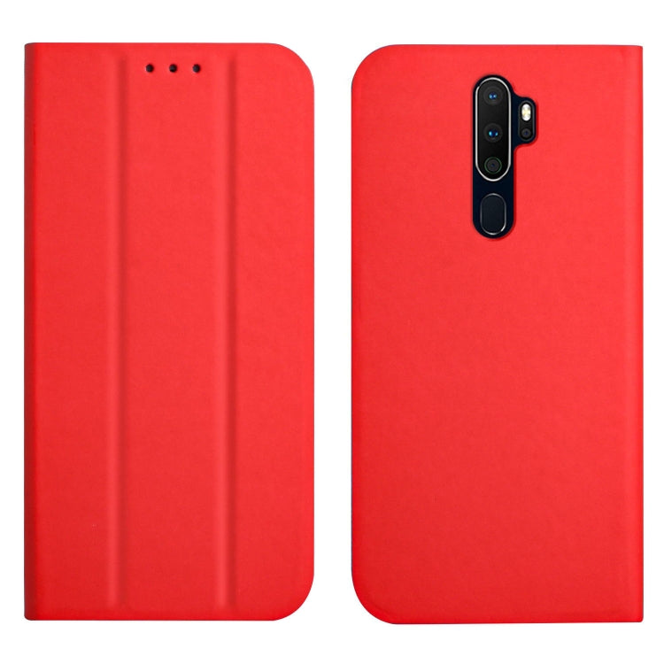 For OPPO A9 2020 3-Folding Ultrathin Skin Feel Magnetic Solid Color Horizontal Flip Leather Case with Holder