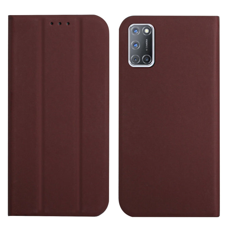 For OPPO A52 / A72 / A92 3-Folding Ultrathin Skin Feel Magnetic Solid Color Horizontal Flip Leather Case with Holder