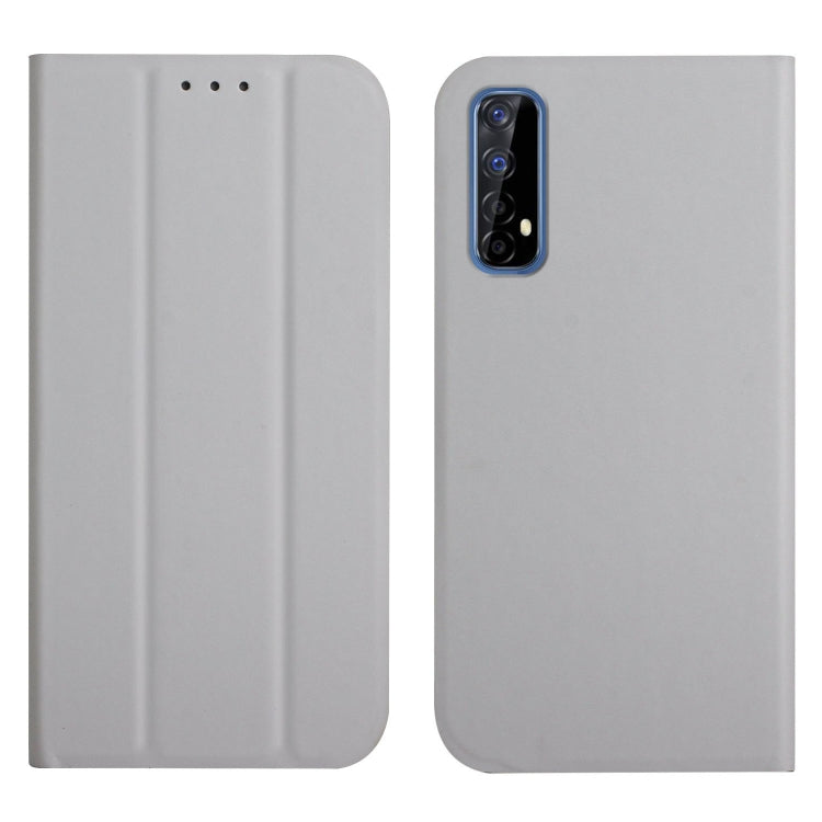 For OPPO Realme 7 3-Folding Ultrathin Skin Feel Magnetic Solid Color Horizontal Flip Leather Case with Holder