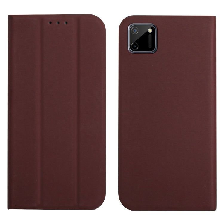 For OPPO Realme C11 3-Folding Ultrathin Skin Feel Magnetic Solid Color Horizontal Flip Leather Case with Holder