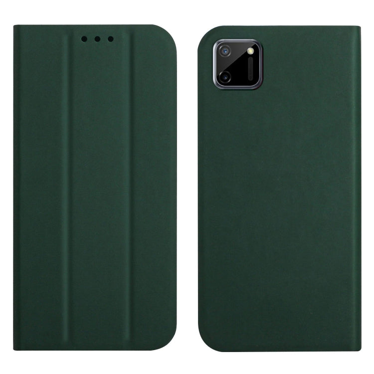 For OPPO Realme C11 3-Folding Ultrathin Skin Feel Magnetic Solid Color Horizontal Flip Leather Case with Holder